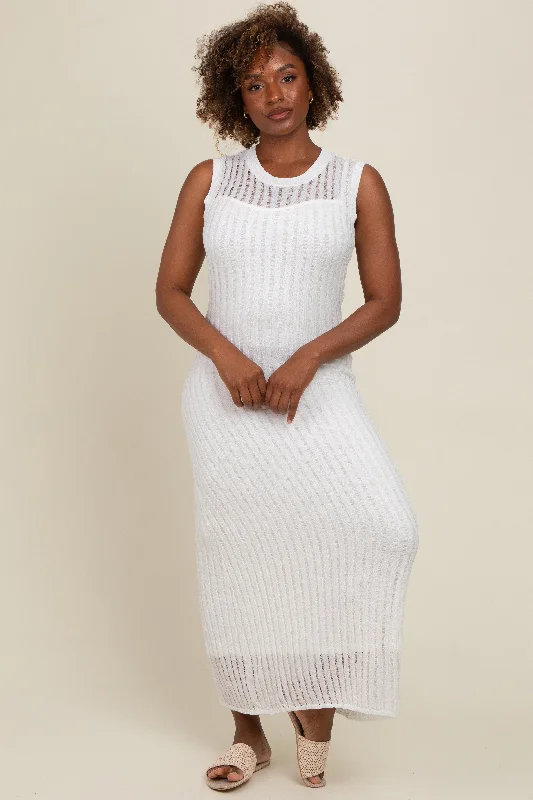 Dress up or down with these versatile pieces   White Sheer Knit Layered Maxi Dress