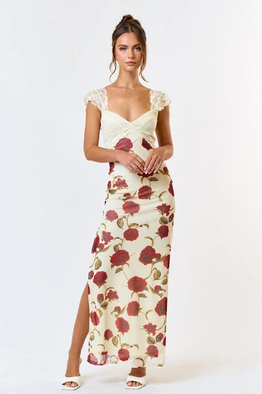 Premium quality women’s clothing at affordable prices   Rose To The Occasion Lace Floral Maxi Dress