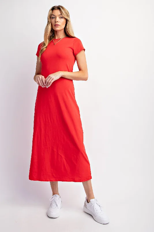 Refresh your wardrobe with high-quality women’s fashion   Red Short Sleeve Midi T-Shirt Dress