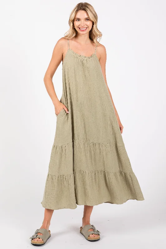 Elevate your look with premium women’s wear   Olive Tiered Hem Midi Dress