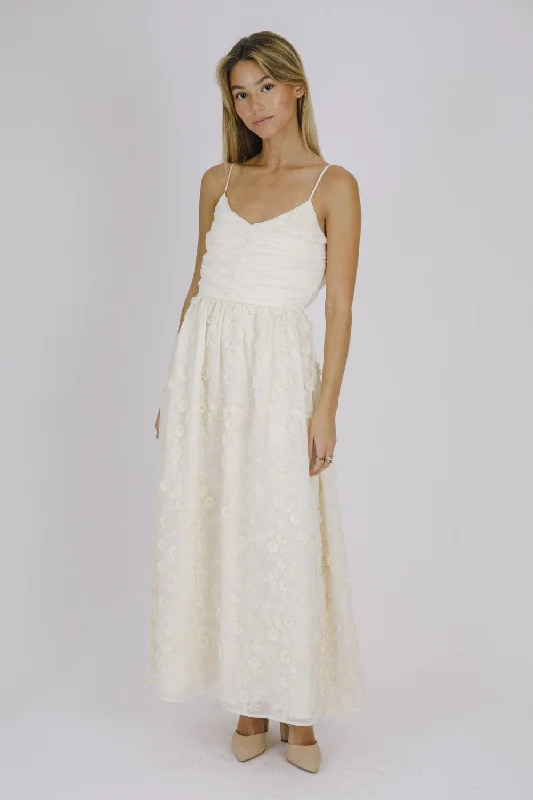 Designer-inspired women’s fashion at affordable prices   Cream Floral Monochromatic 3D Embroidered Midi Dress