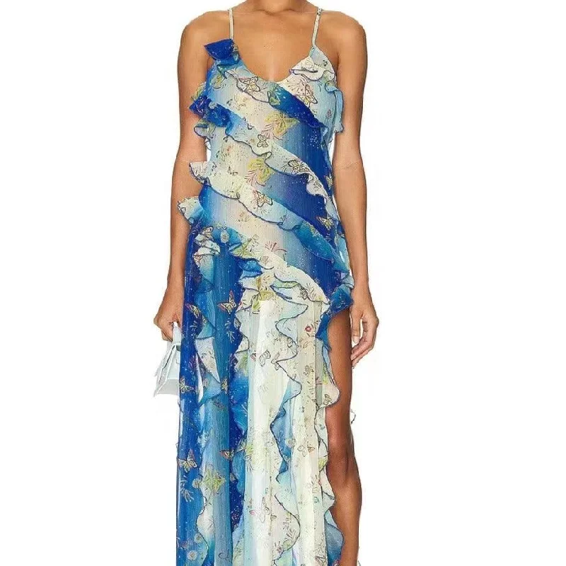 Trendy women’s clothing that suits every taste   KittenAlarm - Minnie Spaghetti Strap Layered Ruffle Floral Maxi Dress