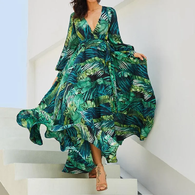 Trendy women’s clothing with a modern twist   KittenAlarm - Olivia V-Neck Floral-Printed Boho Maxi Dress