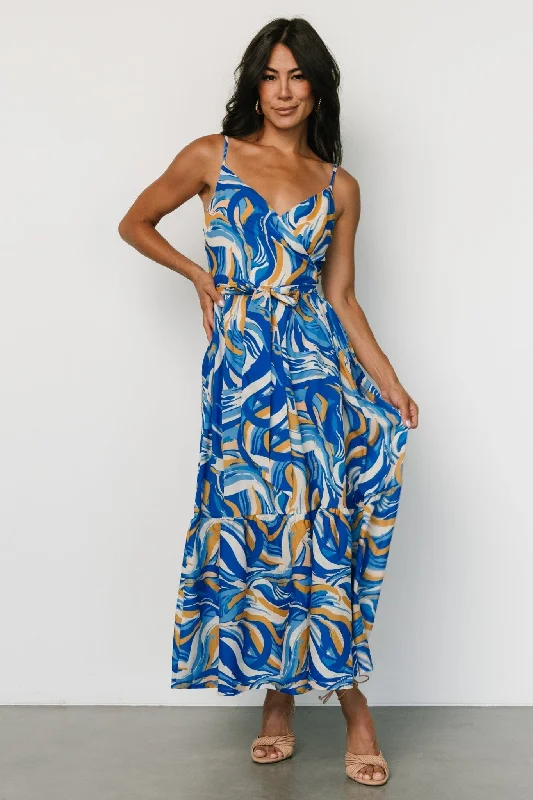 Yara Wrap Dress | Blue + Gold Multi