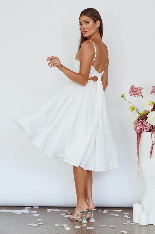 Versatile outfits to transition from day to night   Salome Tied Back Knee Length Dress White