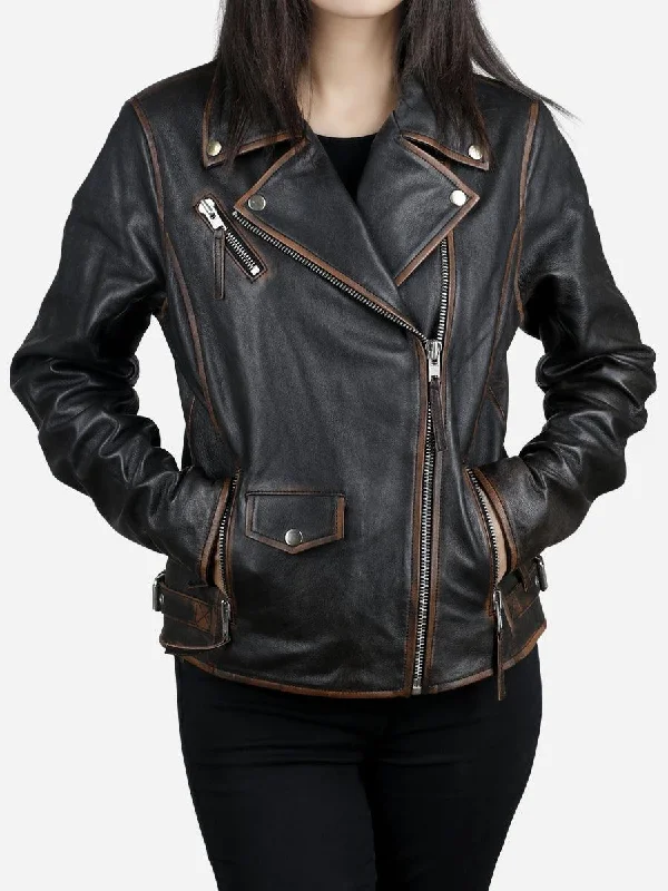 Daniela Women's Dark Brown Biker Leather Jacket