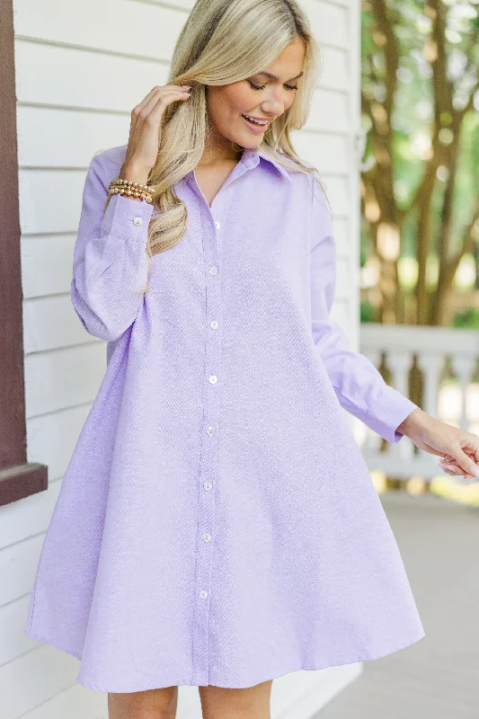 Effortlessly chic outfits for the modern woman   Hanging On Every Word Lavender Purple Shirt Dress