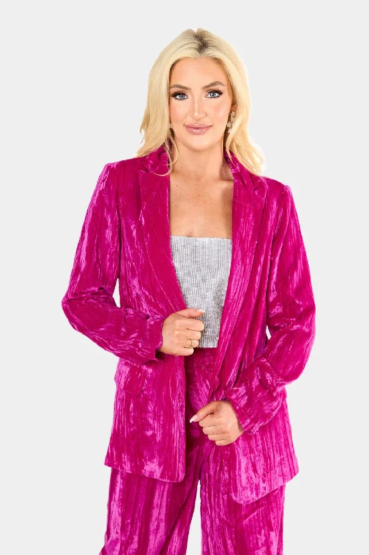 Heff Crushed Velvet Blazer - Fuchsia