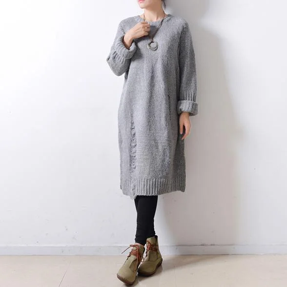 Autumn original dresign sweater dresses plus size hollow out casual knit dress