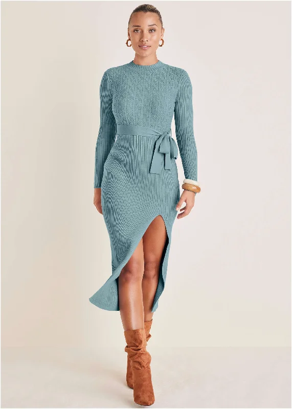Bold and beautiful clothing for every woman   Belted Maxi Sweater Dress - Tourmaline