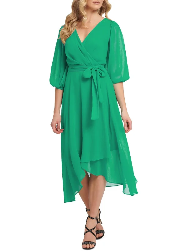 Chic for every occasion and style   Petites Womens Textured Mid Calf Wrap Dress