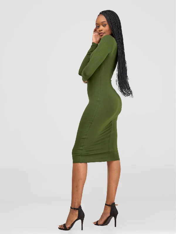 Basic Long Sleeved Double Layered Bodycon - Hunters Green