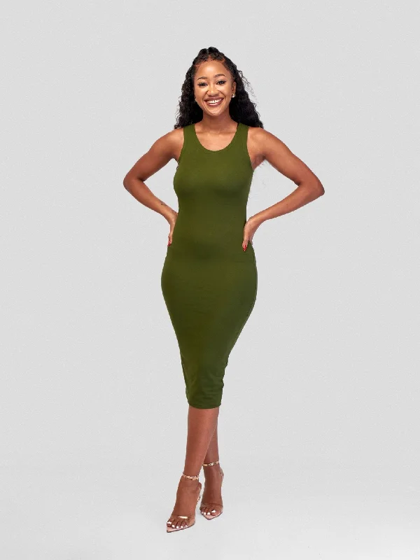 Vivo Basic Sleeveless Leila Bodycon Dress - Hunters Green