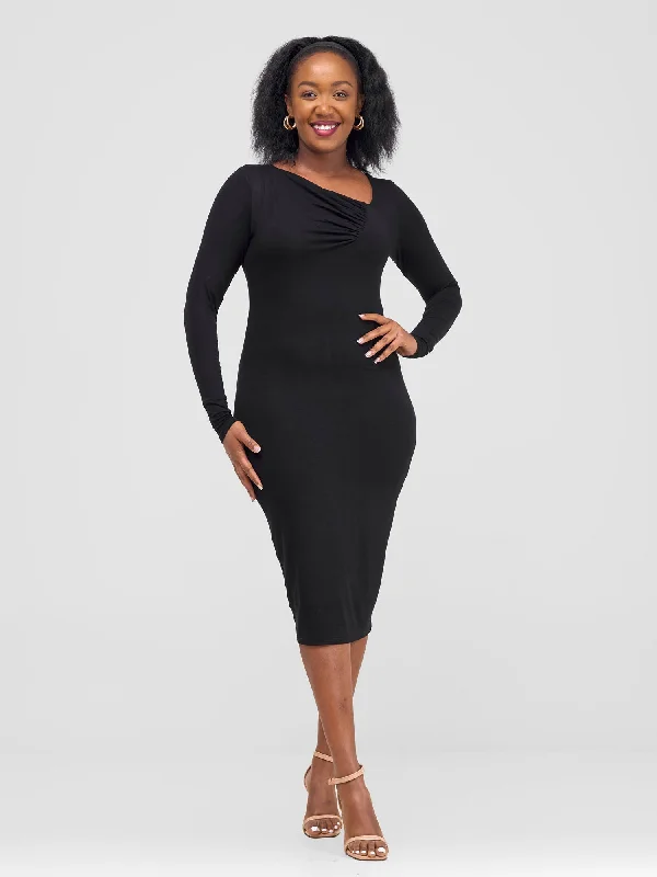 Hamle Drapped Front Bodycon - Black