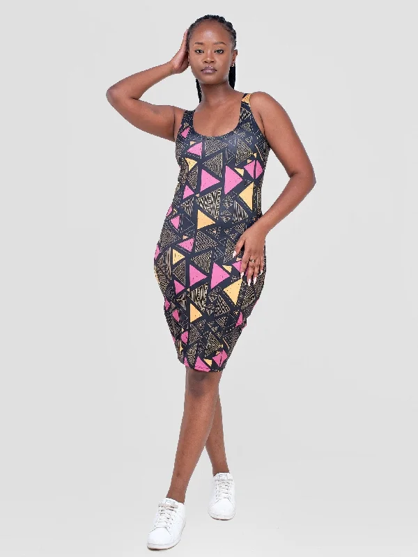 Essentials Midi Bodycon - Black / Purple Geometric Print