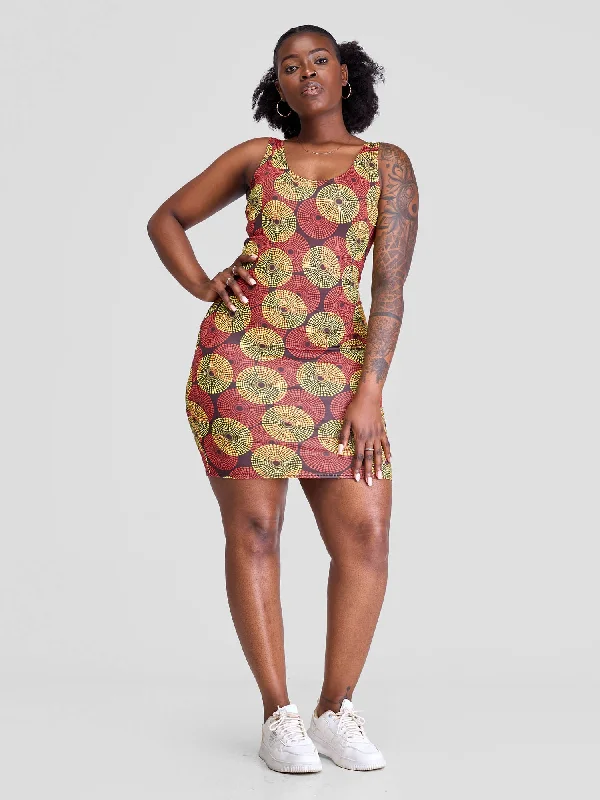 Essentials Mini Bodycon - Yellow / Red Print