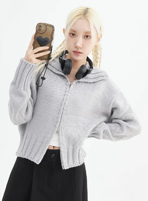 Oversized Zip-Up Knit Sweater IN330