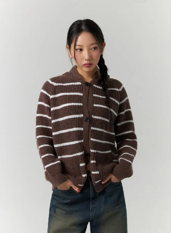 Stripe Zip-Up Knit Sweater CD304