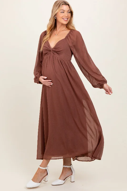 The ultimate destination for women’s clothing   Mocha Chiffon Twisted Front Maternity Midi Dress