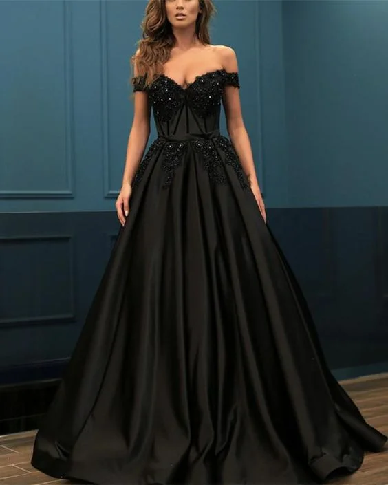 Curated collections for modern, fashionable women   Elegant Lace Beaded Off Shoulder Satin Prom Dresses Ball Gowns cg5203