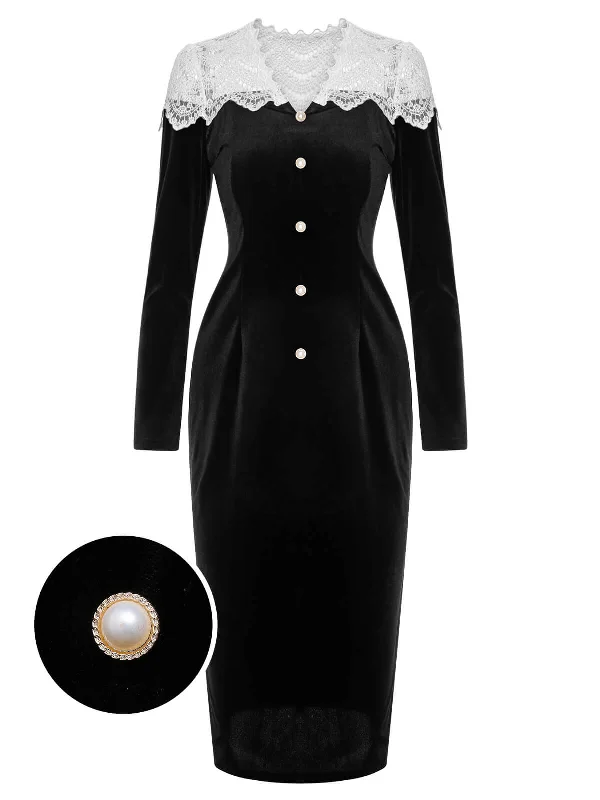 Chic, modern fashion for empowered women   Black & White 1960s Lapel Patchwork Velvet Dress