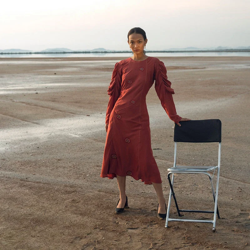 Designer-inspired women’s fashion at affordable prices   Handwoven Cotton Silk Coral Bias Cut Dress