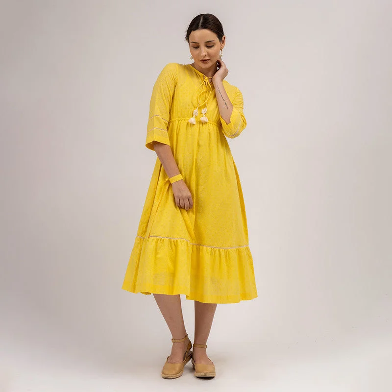 High-fashion styles at affordable prices   Yellow Cotton Dress with Slip | Tasselled