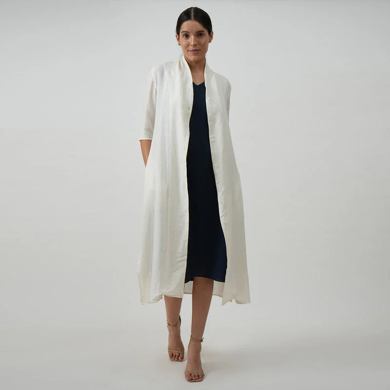 Bold, confident, and stylish women’s clothing   Linen Dress & Jacket Set for Women | Textured White & Navy